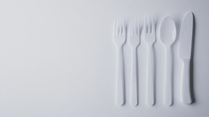 A set of white plastic forks and spoons on a table or in a container