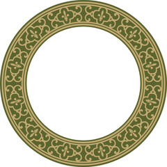 Vector golden with green round classic renaissance ornament. Circle, ring, european border, revival style frame