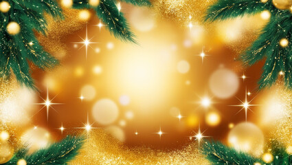 A mesmerizing Christmas scene with a golden, glowing background that radiates warmth and festivity....