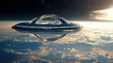 This futuristic space station, suspended in orbit, offers unparalleled views of Earth and is designed for sustainable living in outer space