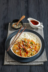 tofu egg roll in a bowl with jasmine rice