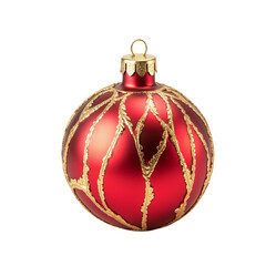 Shiny Red Christmas Ornament with Gold Accents and Design.