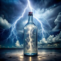 Surreal scene of lightning in a bottle concept