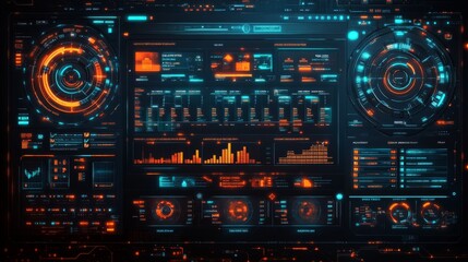 Fototapeta premium RegTech Compliance Dashboard illustration in Algo Green Trading Blue Backtest Orange palette for professional use