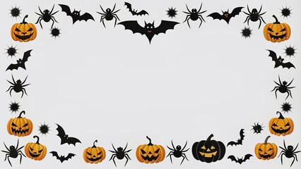 Spooky frame border silhouettes featuring bats, spiders, and jack-o-lanterns isolated on a white background for a haunting Halloween decoration  illustration collection.