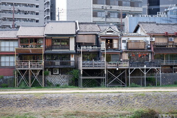 Pontocho Park Japanese Traditional Wooden Architecture and Restaurants along Kamo Rivet at Kyoto, Japan