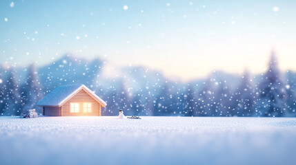 Fototapeta premium Winter vacation illustration of a bustling ski resort set against snowy forest.