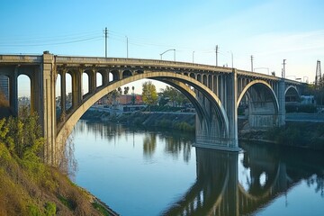Fototapeta premium Los Angeles River Bridge: Urban Cityscape with Steel Arch Structure