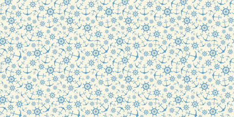 Nautical seamless pattern with ship wheels and anchors. Vector illustration