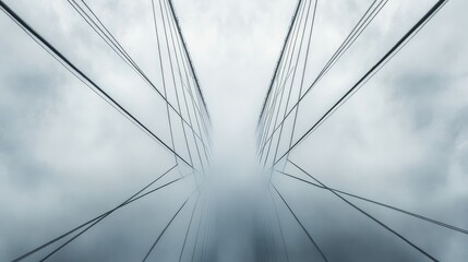 Fototapeta premium Foggy bridge cables leading into mist