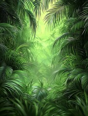 Lush green tropical foliage creating a serene pathway in the heart of a jungle.