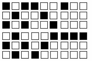 Collection set of black and white 9 squares grid with random fill on each pattern. Doodle. Background shapes, geometry. Beat. White background