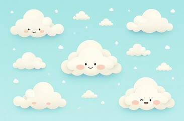A playful collection of cartoon clouds in a flat design