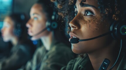 Dissatisfied employee in a call center experiencing burnout, fatigue, and headache related to stressful communication and demanding work environment