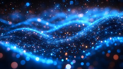 Fototapeta premium A mesmerizing abstract wave of shimmering blue and orange lights, creating a dreamy and ethereal atmosphere that evokes a sense of wonder and tranquility.