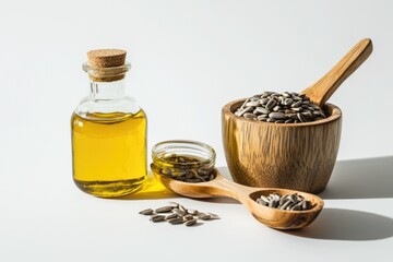 Sunflower oil and seeds in one place