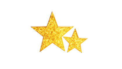 Fototapeta premium Two Glittering Golden Stars of Different Sizes on a White Background
