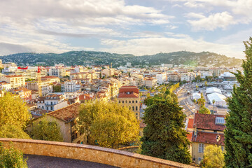 Panoramic view of Cannes from the hill, French Riviera, Cote d'Azur, France.