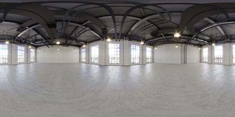 Full spherical hdri panorama 360 degrees of empty exhibition space. backdrop for exhibitions and events. Tile floor. Marketing mock up. 3D render illustration © othersidevision