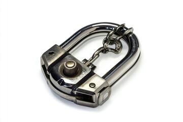 Obraz premium A metal padlock with a key on a white surface, great for illustration or design projects