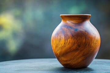 A simple wooden vase placed on a table, perfect for decorative use or as a prop in still life photography