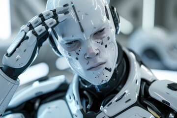 A detailed view of someone wearing a robotic costume, perfect for sci-fi or futuristic concepts