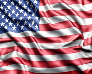 A waving American flag with vibrant red and white stripes and a blue field filled with white stars.