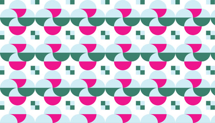Geometric pattern combining semi-circular shapes and small colorful squares. Perfect for printing, design backgrounds, wallpaper and tiles, gift wrapping