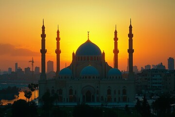 Naklejka premium Beautiful mosque as a place of worship for Muslims created with Generative AI