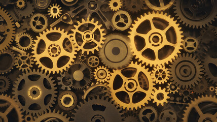 A complex mechanism of glowing gears, each contributing to smooth business operations.
