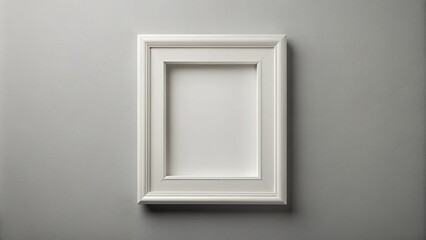 Isolated white empty picture frame on a light gray wall with a subtle gradient, awaiting your art, photo, or design, perfect for creative projects.