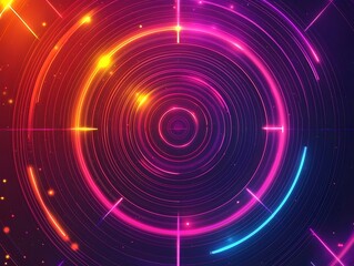 Vibrant abstract digital artwork featuring concentric circles in vivid shades of pink, purple, and orange, radiating energy and dynamic motion.