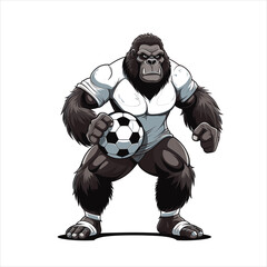 Strong Cartoon Gorilla Playing Soccer with Fierce Expression