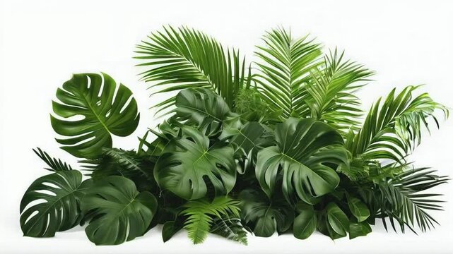 Dark green leaves of monstera or split-leaf philodendron (Monstera deliciosa) the tropical foliage houseplant isolated on white background, clipping path included.
