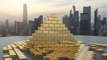 A pyramid of golden bricks, representing the building blocks of business success.
