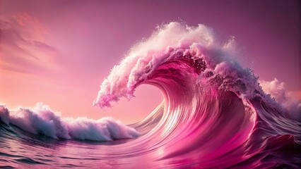 Naklejka premium A Serene Symphony of Pink Hues As A Majestic Wave Breaks Underneath A Soft, Pastel Sky