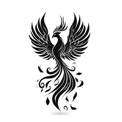 Obraz premium Abstract Black Tattoo of a Phoenix Rising from the Ashes Symbolizing Rebirth and Transformation