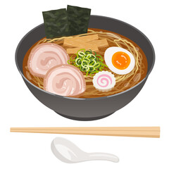 ラーメン 割り箸とレンゲ付き_ベクターイラスト