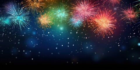 Obraz premium Colorful Fireworks Against a Night Sky Background