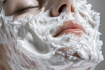 Obraz premium Man shaving his face in a bathroom mirror