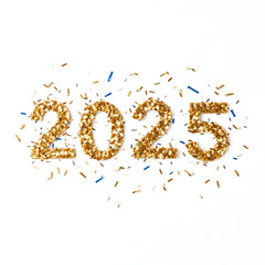 2025 new year confetti in minimal style with empty background