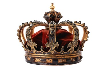 A golden crown wrapped in red velvet fabric, perfect for royal or luxurious themes