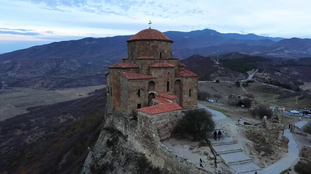 Drone views of mtskheta, the old capital of Georgia and Jivari monastery
