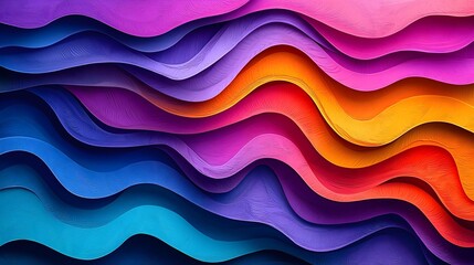 A vibrant abstract design featuring flowing waves in shades of purple, pink, orange, and blue, creating a dynamic and energetic visual experience.