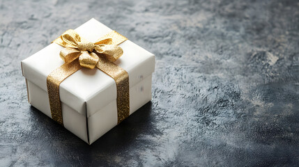 Elegant White Gift Box with Golden Ribbon