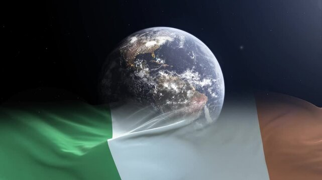 Ireland flag - 3D realistic waving flag on Earth globe