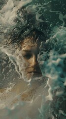 Woman Submerged in Water with Bubbles and Foam