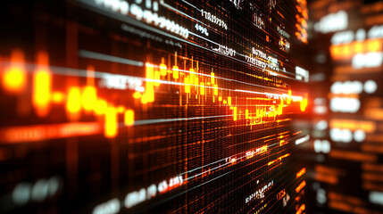 Obraz premium Stock market background with financial data, charts, and graphs in a stock photo style. Displays various numbers and lines representing market trends, with a focus on a dynamic and professional look