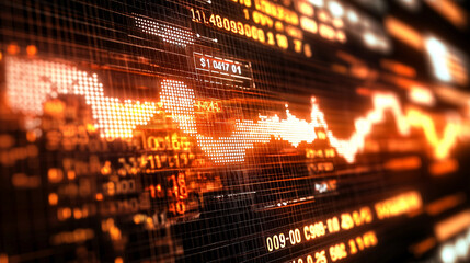 Stock market background with financial data, charts, and graphs in a stock photo style. Displays various numbers and lines representing market trends, with a focus on a dynamic and professional look