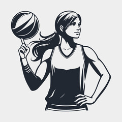 a basketball athlete silhouette, white black, simple vector, white background